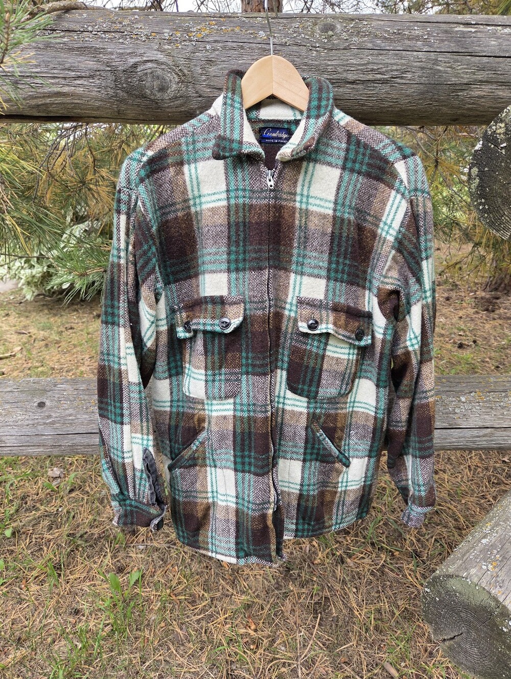 Vintage 1950s 60s Gambridge Men's Wool Plaid Zip Front Shacket
